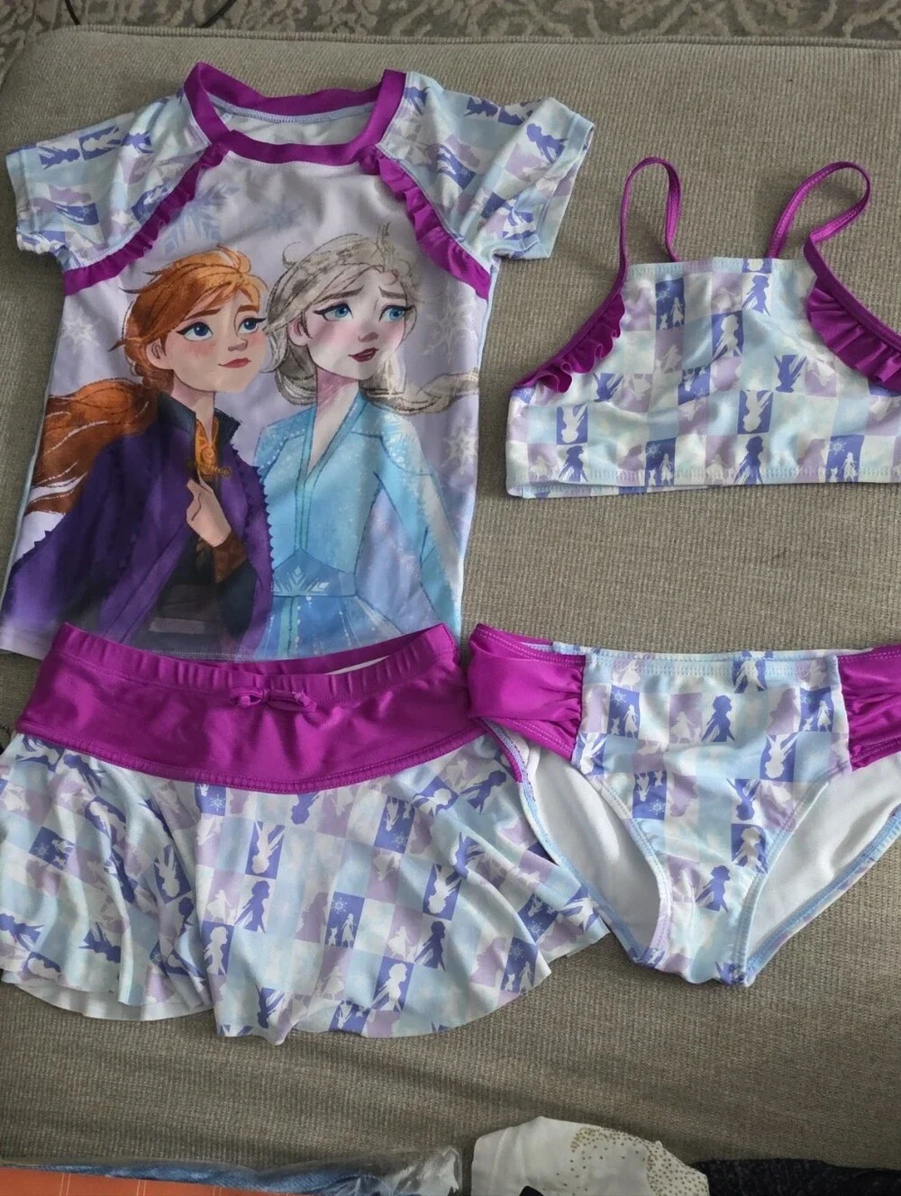 Disney 4 Piece Purple & Light Blue Frozen Anna & Elsa Swim Set (7/8)